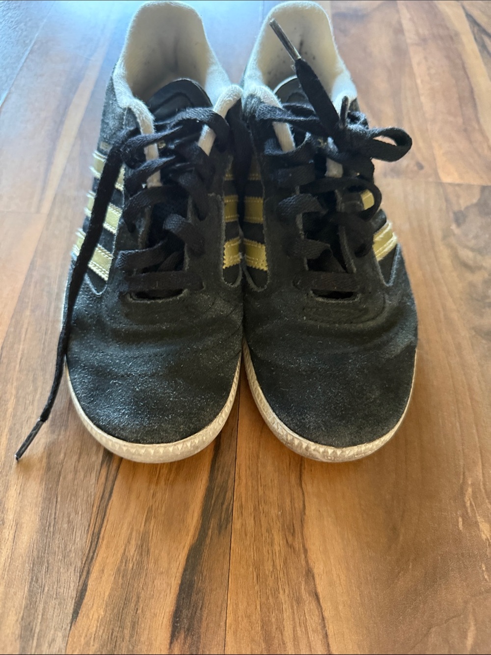 adidas Kids Navy Suede Sneakers with Gold Stripes